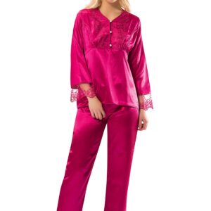 Fuşya Saten Pijama Takımı - 1595