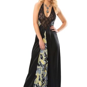 Siyah Dantelli Saten Gecelik - 086